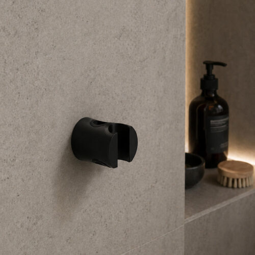 Support mural pour douchette noir en acier inox 316L finition mate
