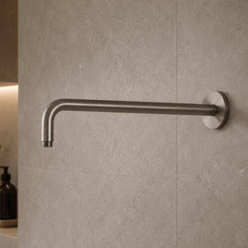 Bras douche mural en acier inox 316L finition canon de fusil resistant et durable