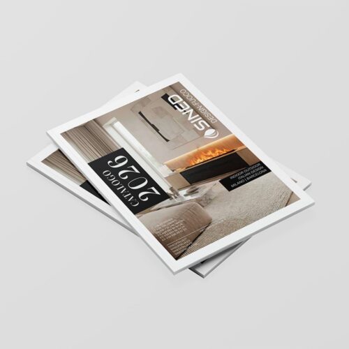 Catalogue Design Feu 2026 multicolore en papier pour cheminees electriques et chauffages infrarouges