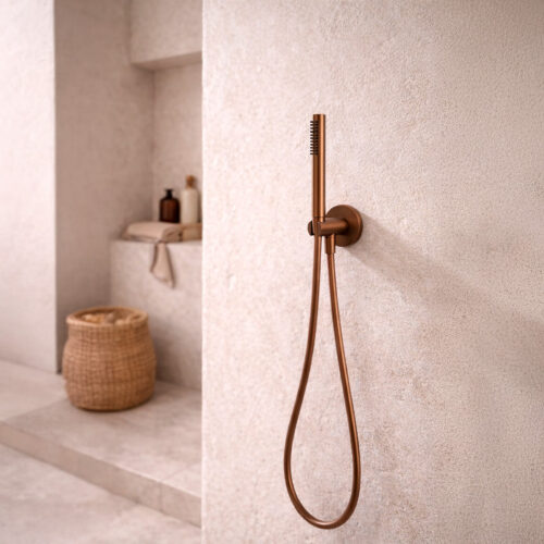Kit douche en acier inox 316L couleur or rose avec tuyau flexible et support