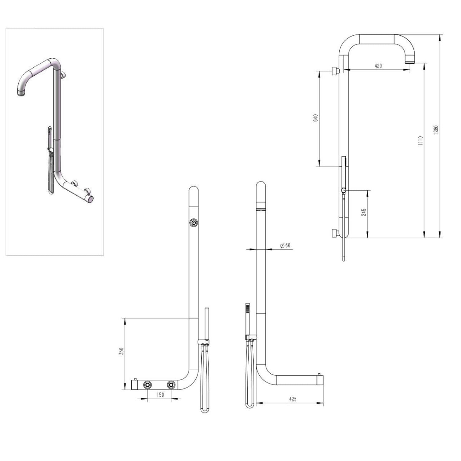 Sined Arborea Acier 316l Douche Exterieure Murale Noire – Image 4