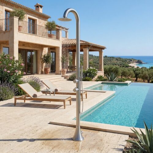 Douche de piscine SINED Luna en acier inoxydable brosse Douchette flexible Eau chaude et froide