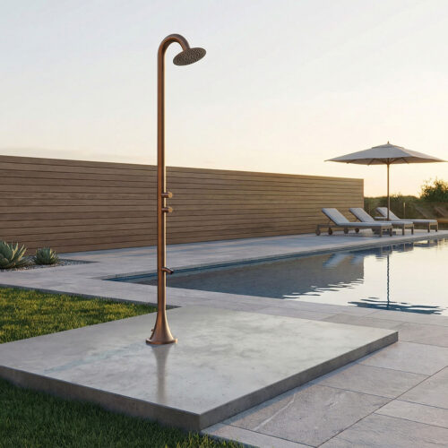 Douche exterieure temporisee en acier inox 316L couleur or rose