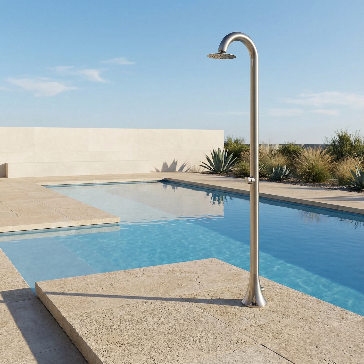 Douche exterieure temporisee inox satine acier inox 316L eau froide