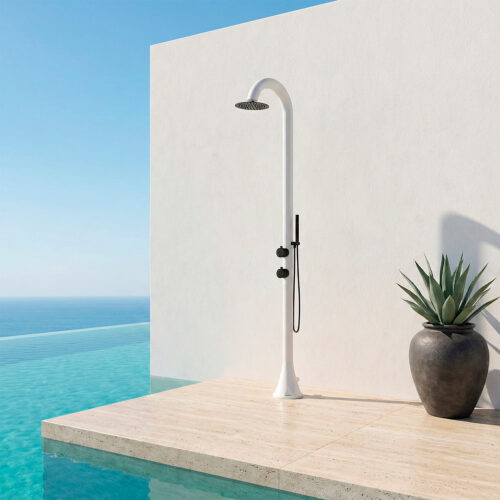 Douche blanche et noire en acier inox 316L nautique avec douchette mobile