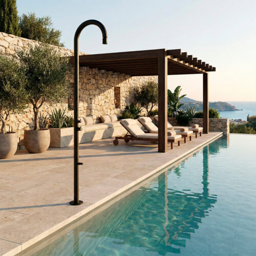 Douche marine noire en acier inox 316L avec pommeau reglable durable