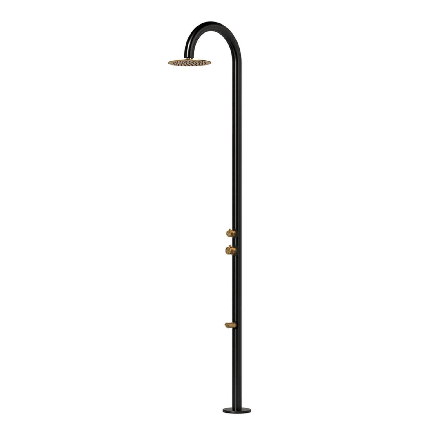 Douche noire et or en acier inox AISI 316L pour piscine avec mitigeur et lavepieds – Image 2