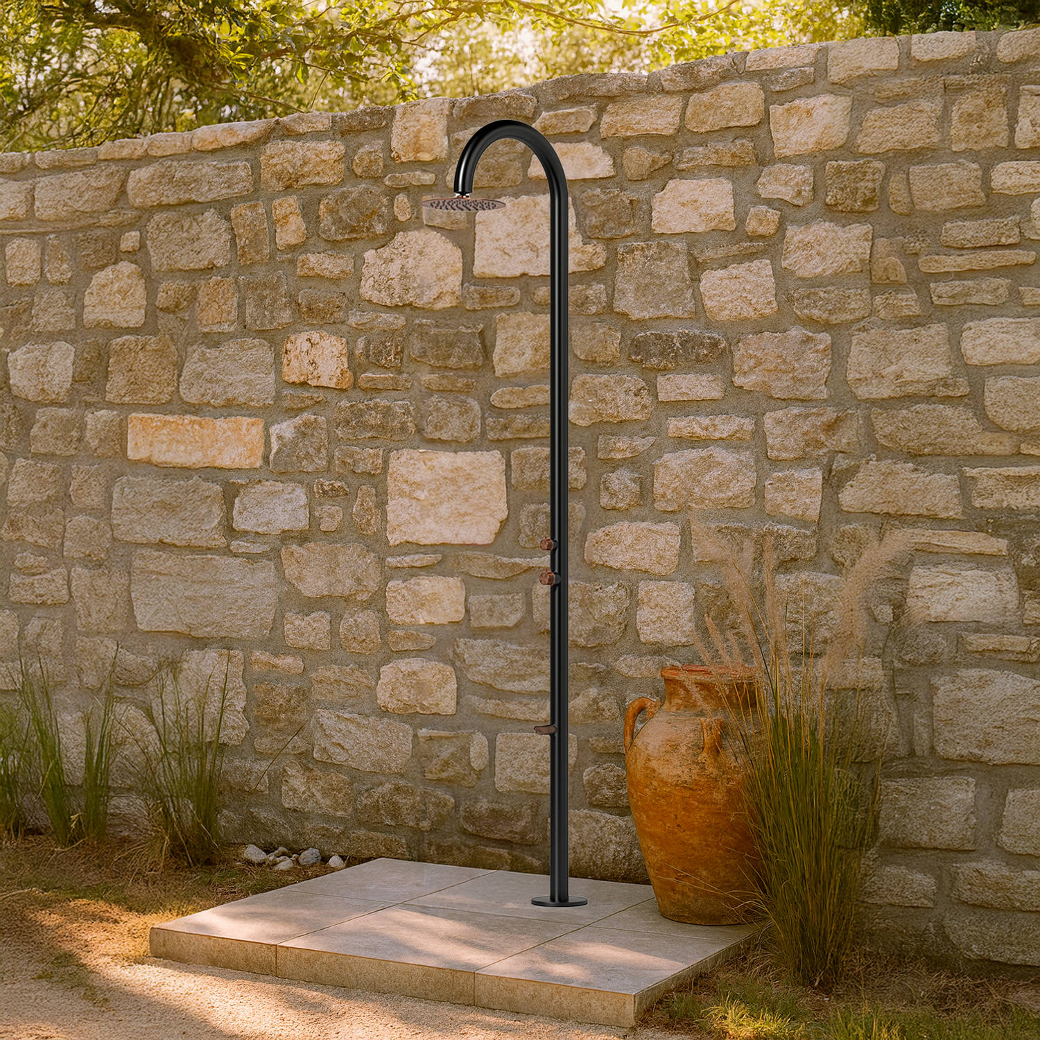 Douche noire et or rose en acier inox 316L avec mitigeur et lavepieds piscine – Image 3