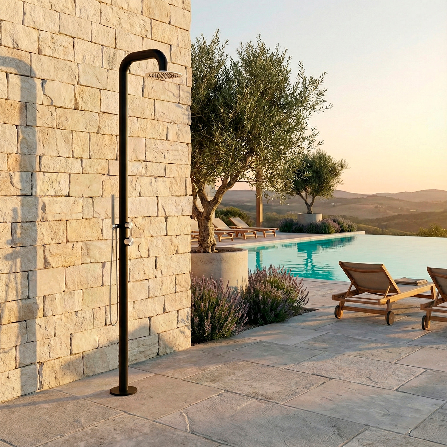 Douche de jardin noire en acier inox AISI 316L avec mitigeur et douchette – Image 3