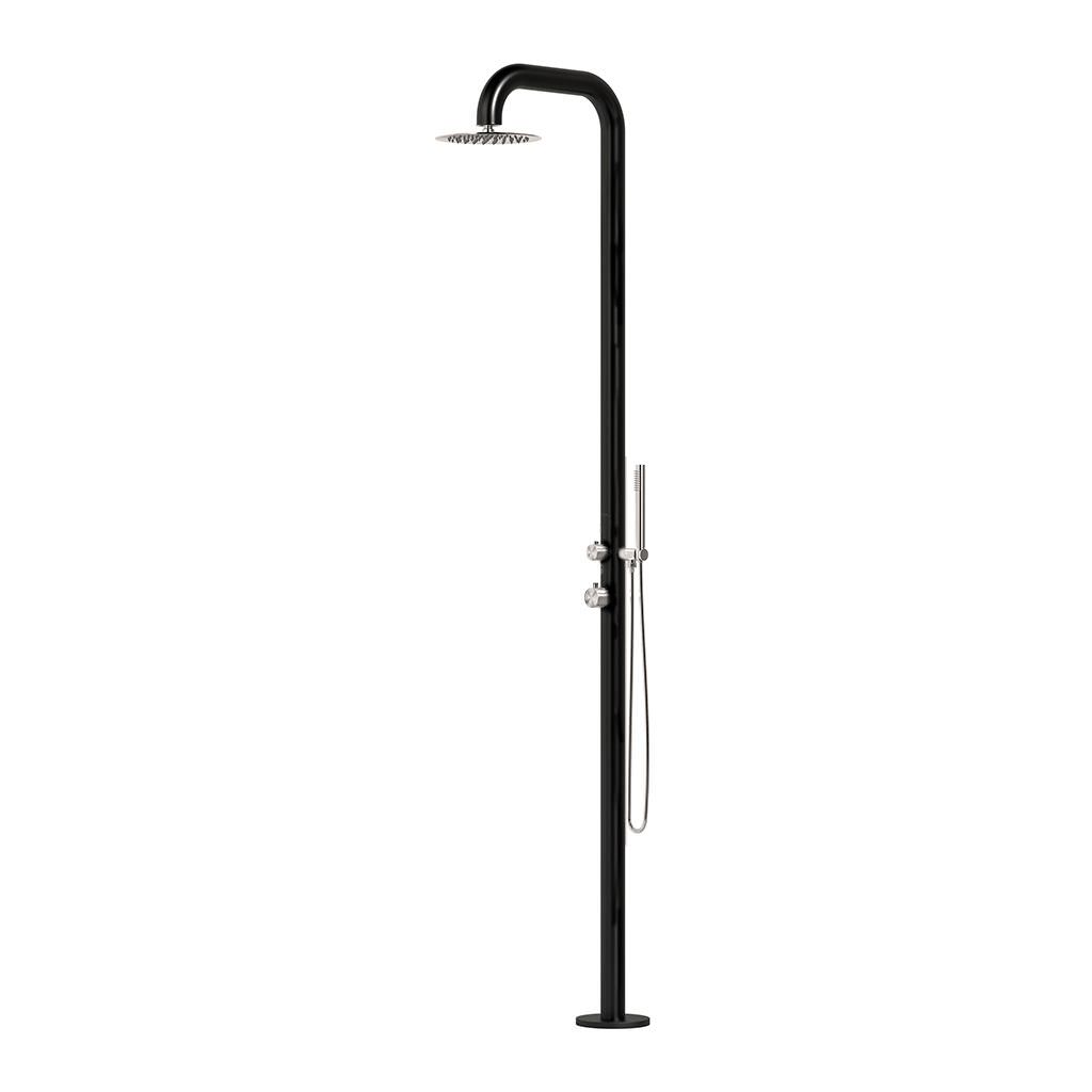 Douche de jardin noire en acier inox AISI 316L avec mitigeur et douchette – Image 2