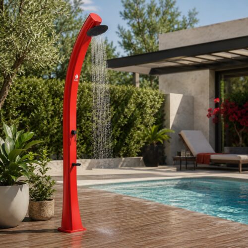 Douche solaire rouge SINED 40L 226cm laiton anticalcaire