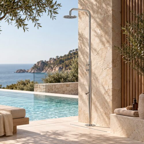 Douche exterieure inox 316L satine acier inoxydable resistant corrosion et intemperies