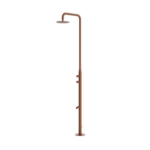 Douche exterieure en acier inox 316L or rose avec pommeau 25 cm et double minuterie