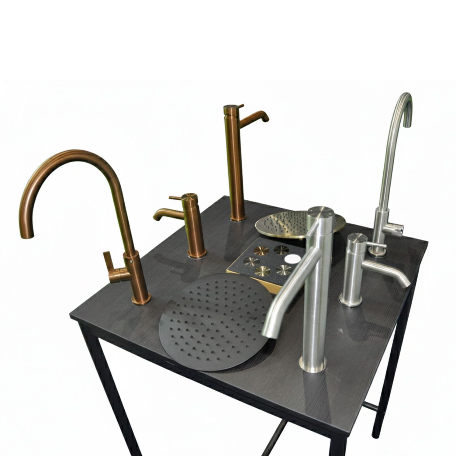 Table noire en bois avec robinetterie inox 316L assortie pour exposition – Image 2