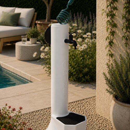 Fontaine de jardin blanche en polyethylene HD robinet double raccord