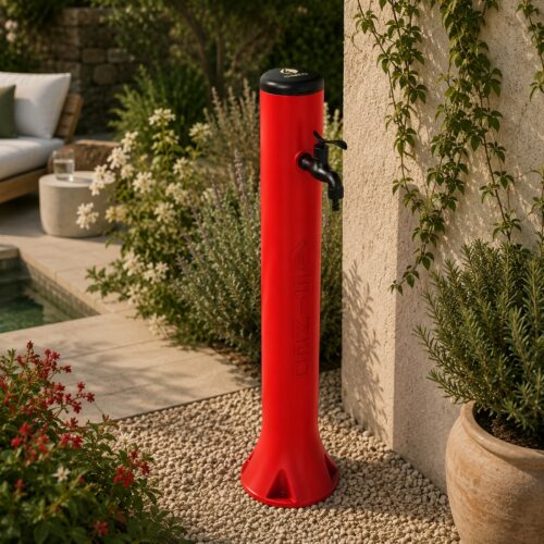 Fontaine de jardin rouge en polyethylene HD resistante aux UV et au calcaire Ø 15 × 100 cm