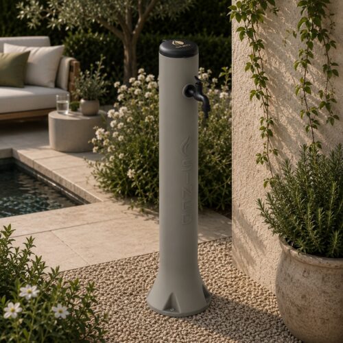 Fontaine de jardin en PEHD gris taupe 100 cm avec accrochetuyau