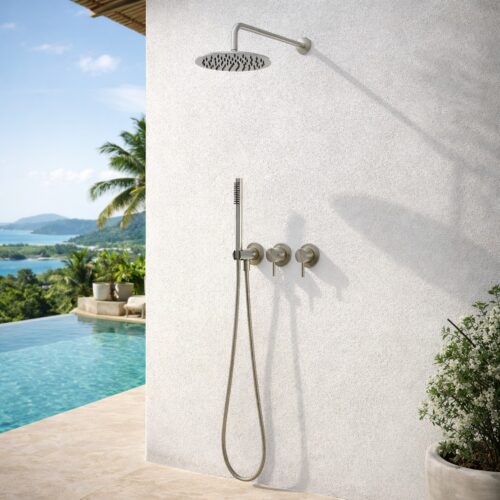 Kit douche encastrable mural inox acier inox 316L pomme 25 cm mitigeur inverseur douchette