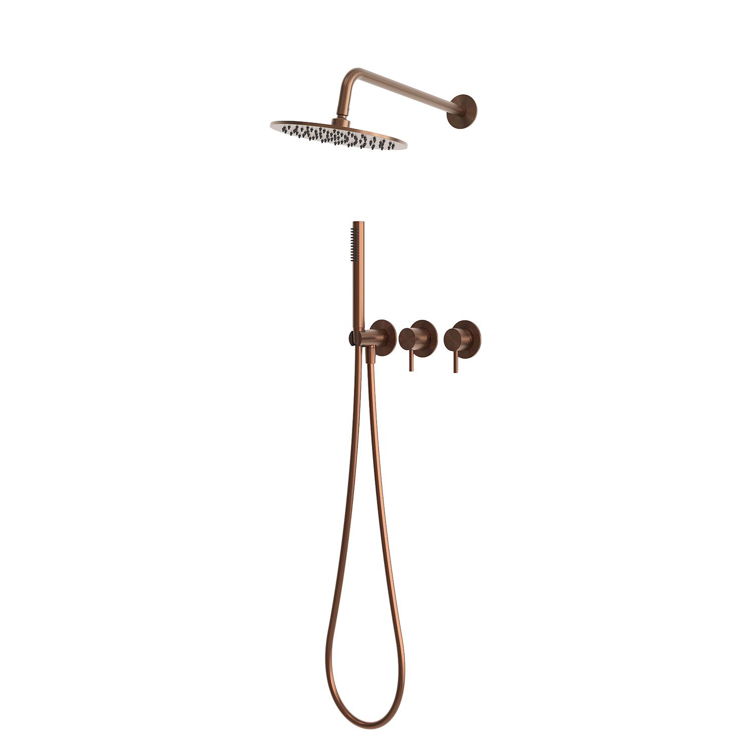 Kit douche encastre mural 25 cm or rose acier inox 316L complet – Image 2
