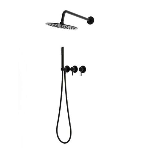 Kit douche encastre mural noir inox 316L pommeau 30 cm mitigeur douchette