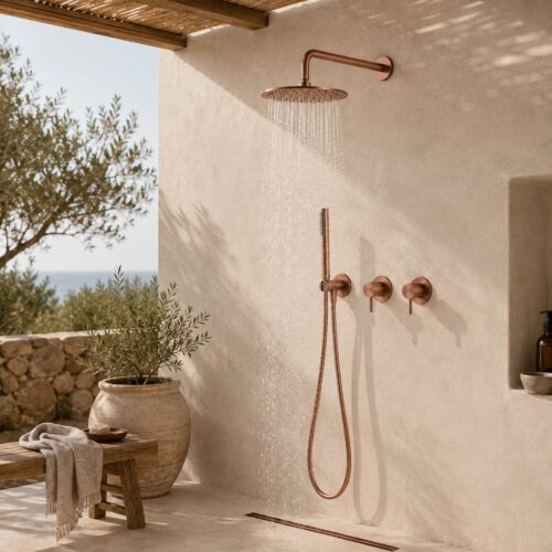 Kit douche encastre mural 30 cm en acier inox 316L or rose