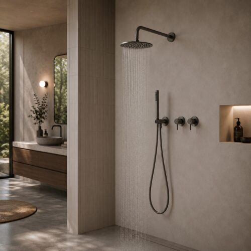 Kit encastre de douche murale eau froide 25 cm gun metal inox 316L
