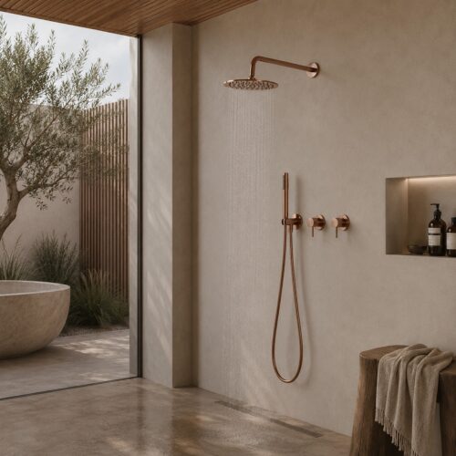 Kit douche encastrable mural 30 cm or rose acier inoxydable 316L