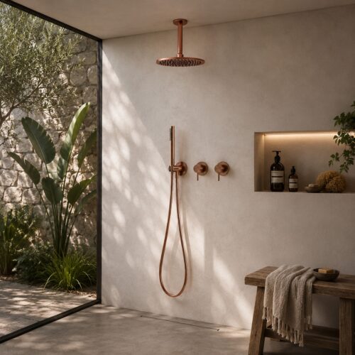 Kit douche encastrable mural 25 cm or rose acier inox 316L