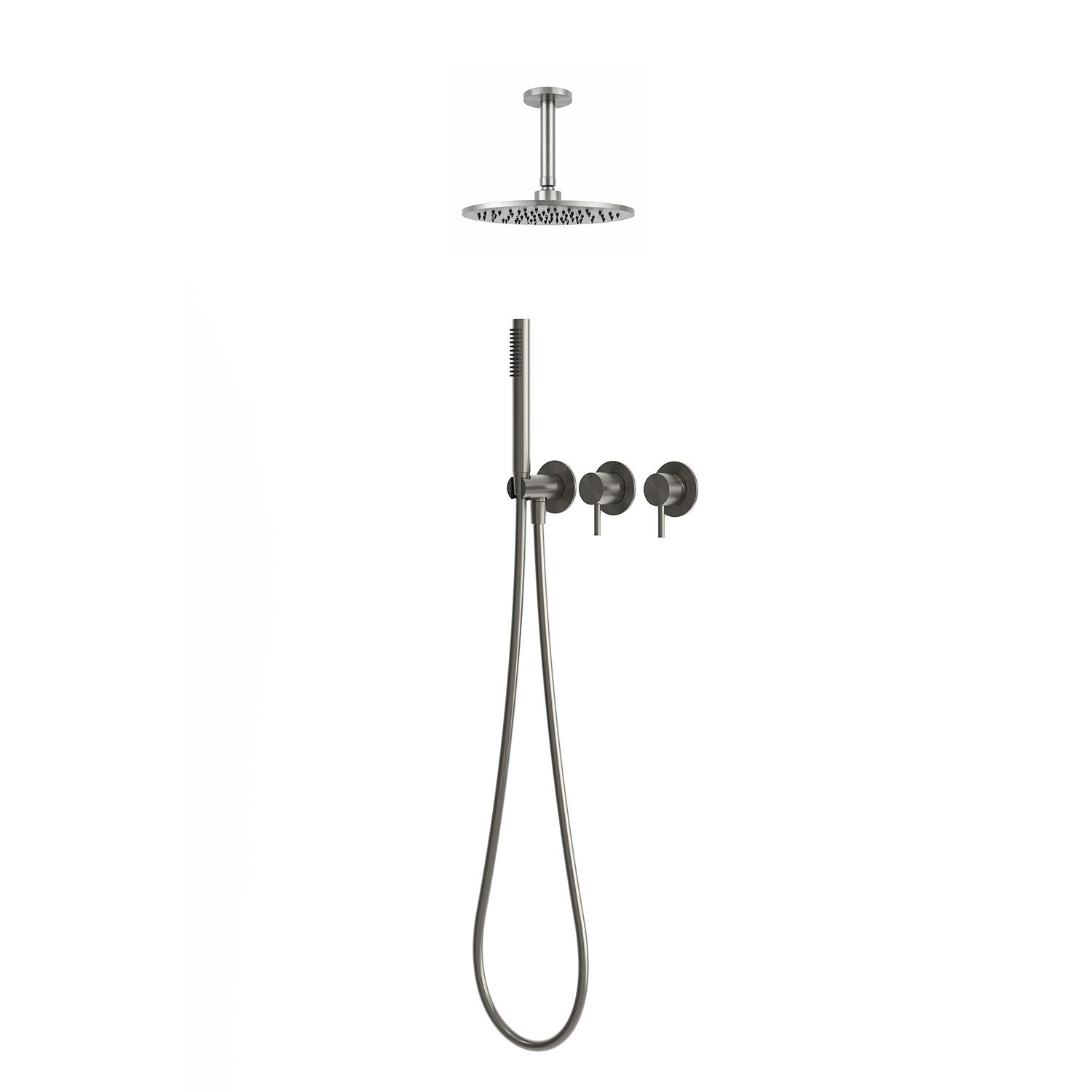 Kit douche encastrable murale 30 cm eau froide gris canon acier inox 316L