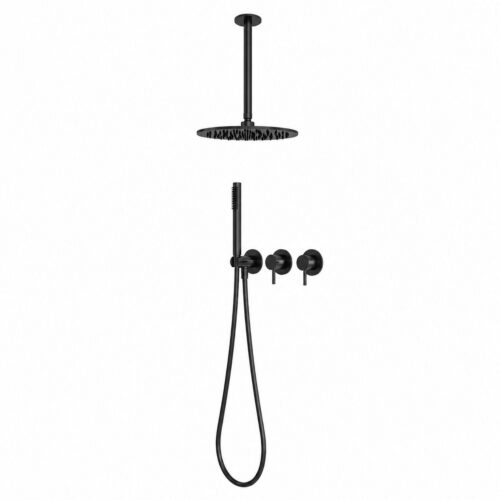 Kit douche plafond eau froide 25 cm noir en acier inox 316L