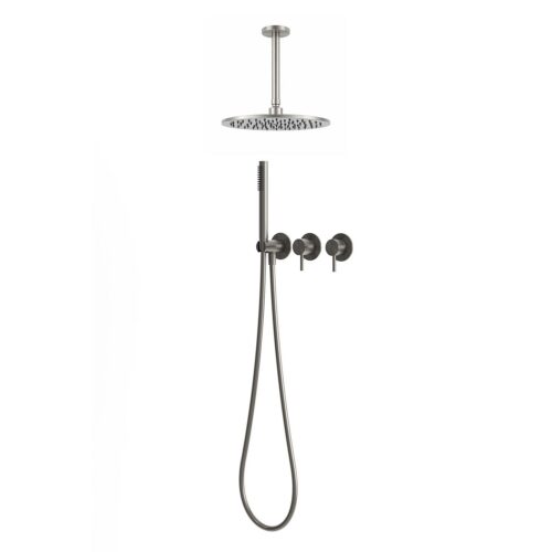 Kit douche plafond 30 cm eau froide acier inox 316L gun metal canna fucile