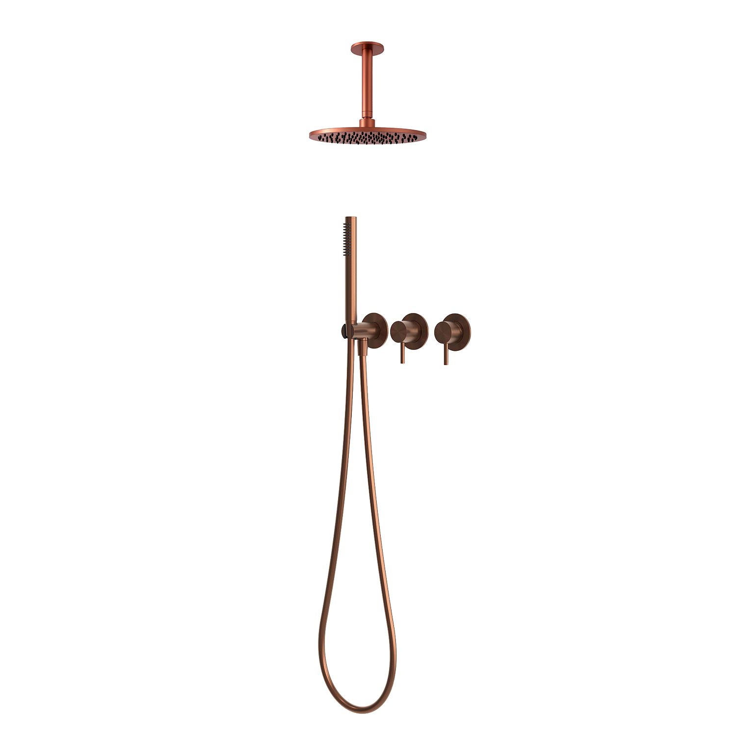 Kit douche plafond bras court 25 cm acier inox 316L or rose complet