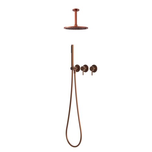 Kit douche plafond court 30 cm or rose acier inox 316L mitigeur douchette