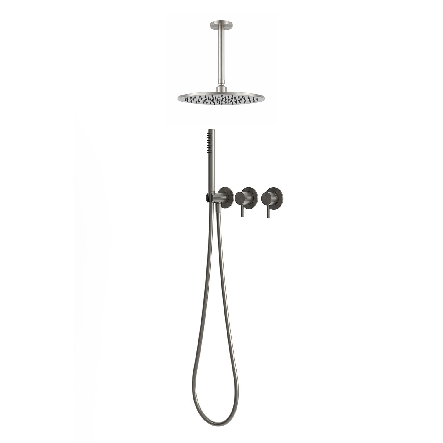 Kit douche plafond 25 cm acier inox 316L couleur canon de fusil complet