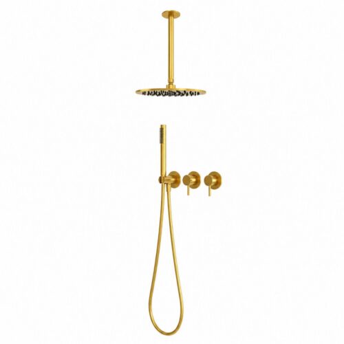 Kit douche plafond 25 cm or en acier inox 316L