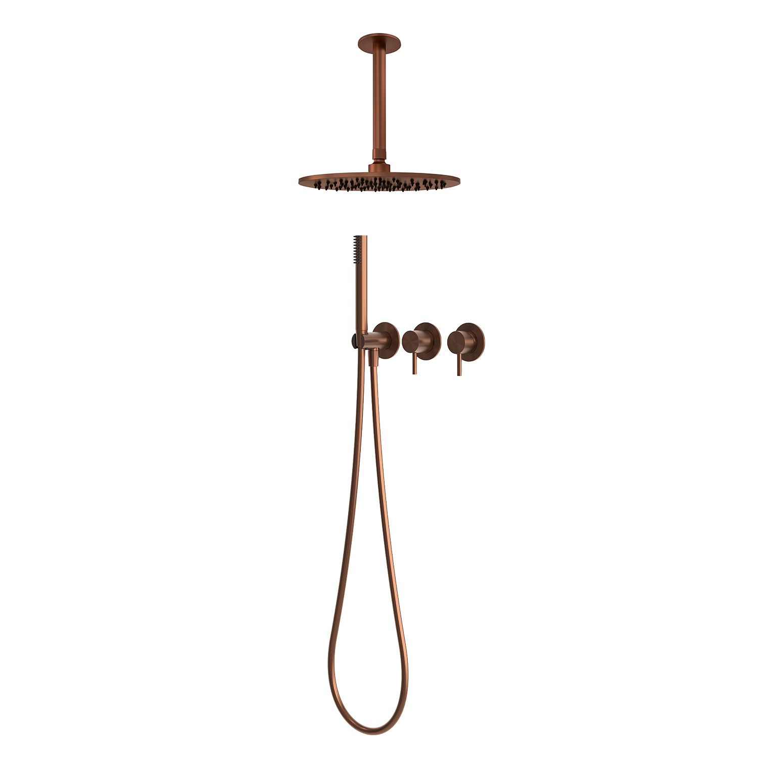 Kit douche plafond 25 cm or rose en acier inox 316L