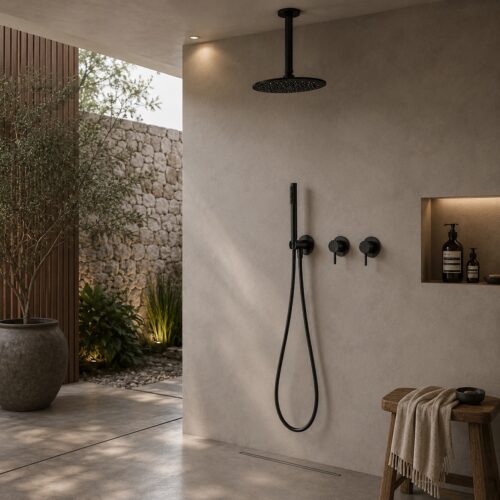 Kit de douche plafond 30 cm noir en acier inox 316L