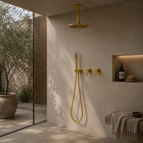 Kit douche plafond or bras 30 cm acier inox 316L anticalcaire