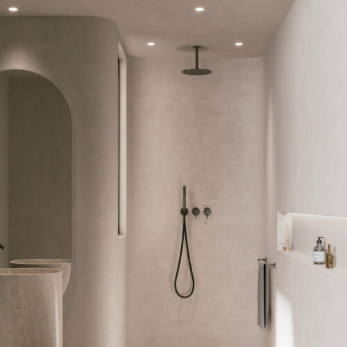 Kit douche et bras de 30 cm en acier inoxydable satine 316L a installation flexible