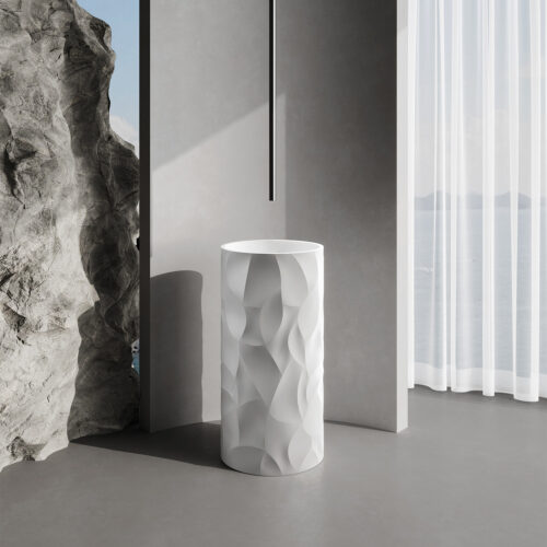 Lavabo blanc en resine 90cm design moderne libre installation interieur et exterieur