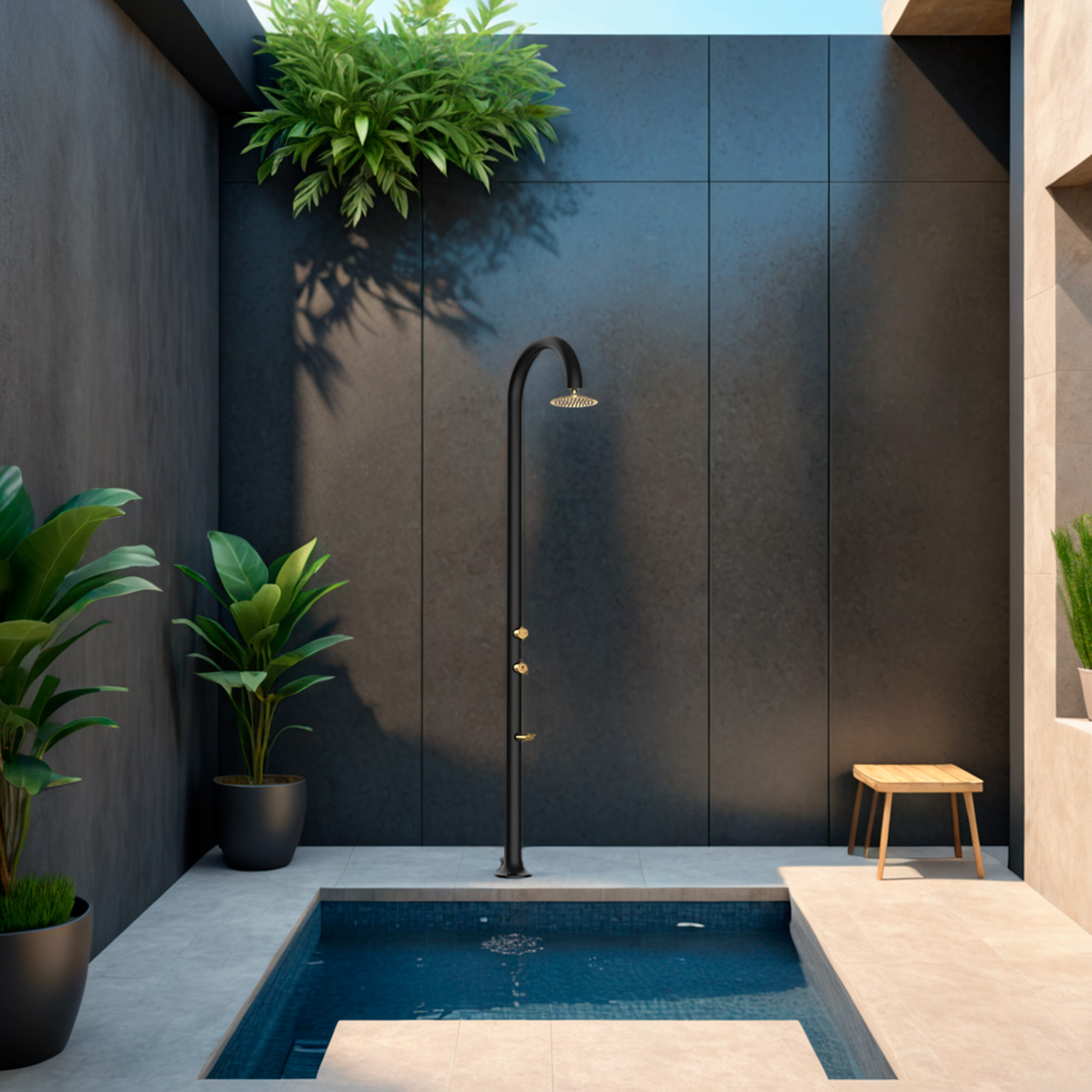 Douches de piscine en aluminium avec lave-pieds