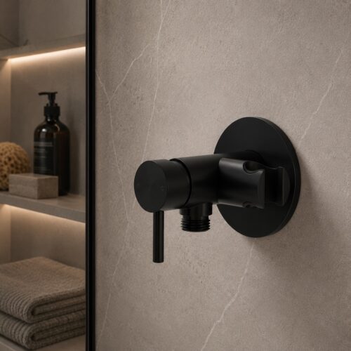 Mitigeur mural noir PVD en acier inox 316L avec support douchette