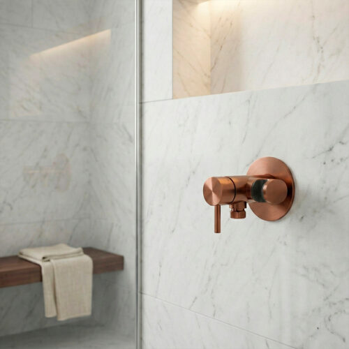 Mitigeur mural en acier inox 316L avec support de douche finition or rose