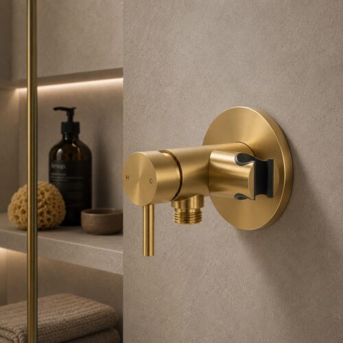 Mitigeur mural or PVD en acier inox 316L avec support douchette