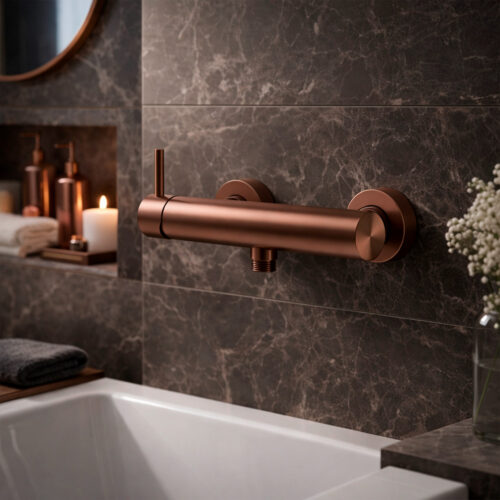 Melangeur mural douche en acier inox 316L finition or rose installation facile