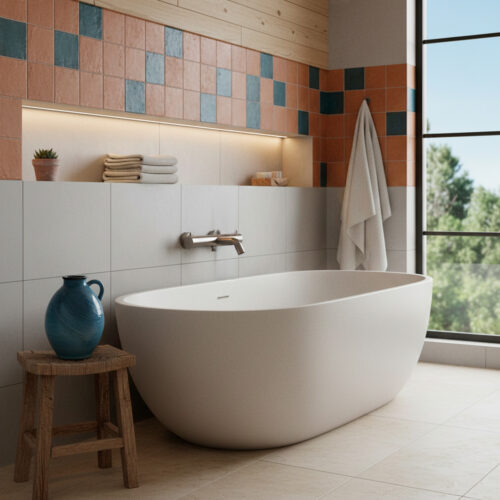 Mitigeur mural PVD or rose effet canna da fucile pour douche et baignoire en metal