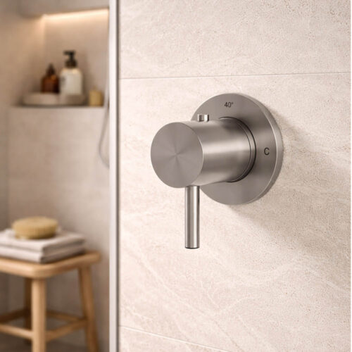 Mitigeur mural thermoregule en acier inox 316L satine design moderne