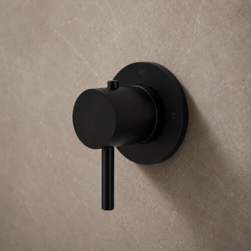 Mitigeur thermostatique mural noir acier inox 316L contrôle temperature douche