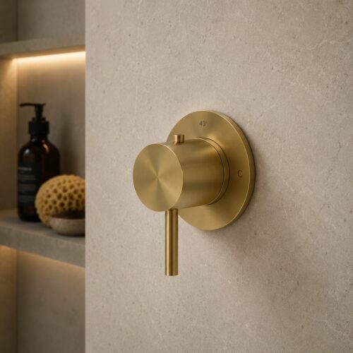 Mitigeur mural thermostatique or acier inox 316L contrôle temperature precis