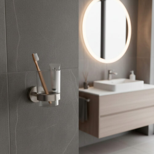 Porteverre simple en acier inoxydable 316L satine pour la salle de bain et lexterieur